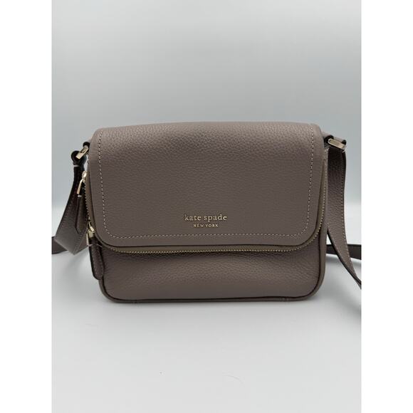 Kate Spade New York Pebbled Leather Crossbody Purse — Like New, Gray / Taupe - Picture 1 of 9